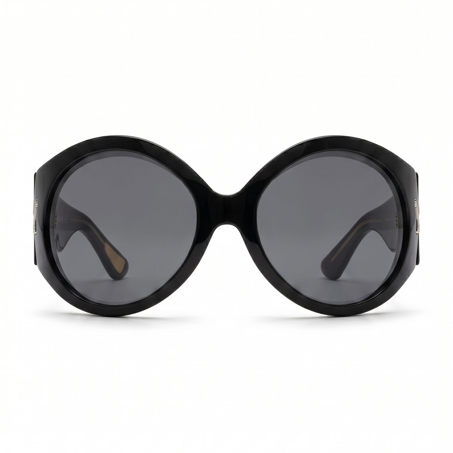 Black sunglasses with dark lenses on a white background