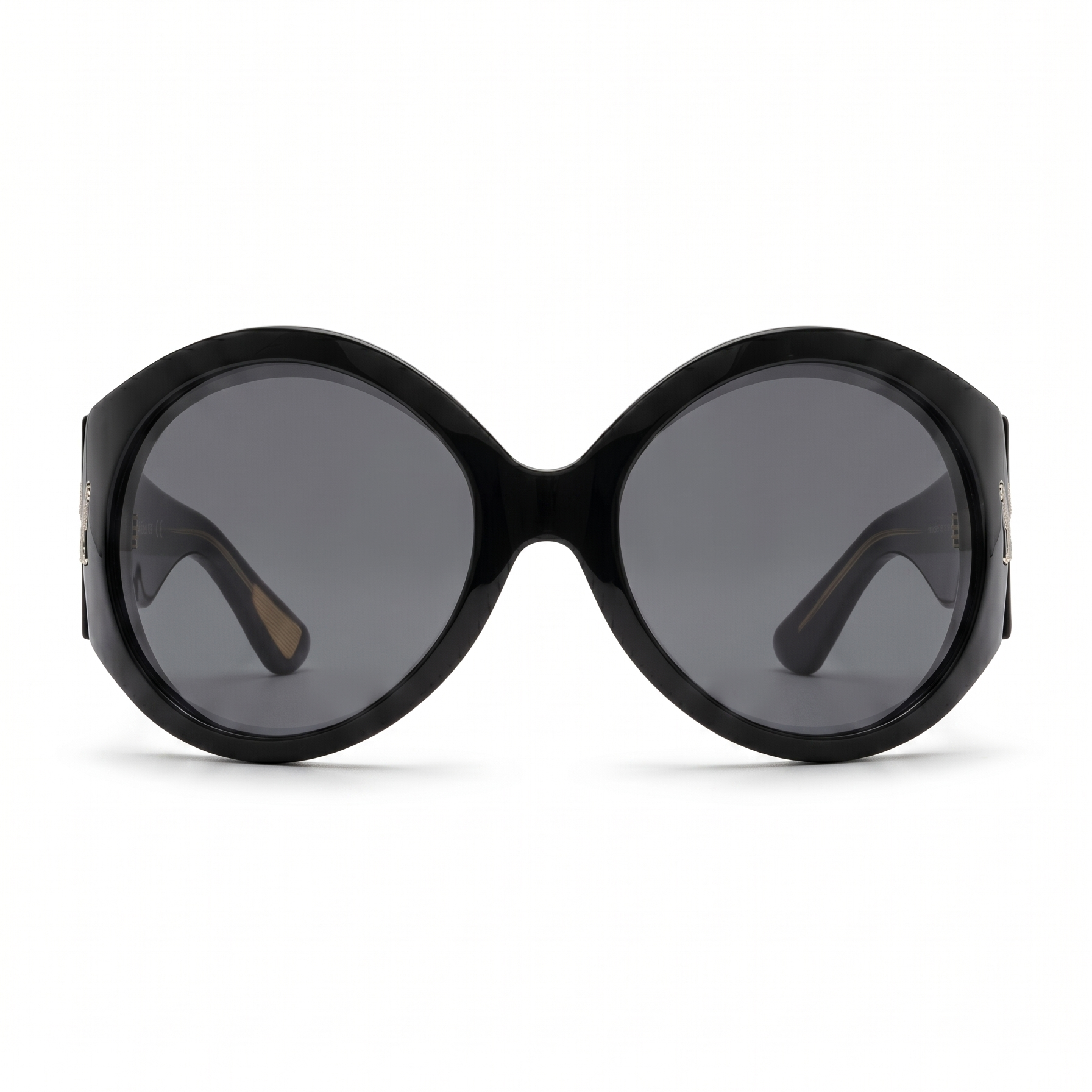 Black sunglasses with dark lenses on a white background